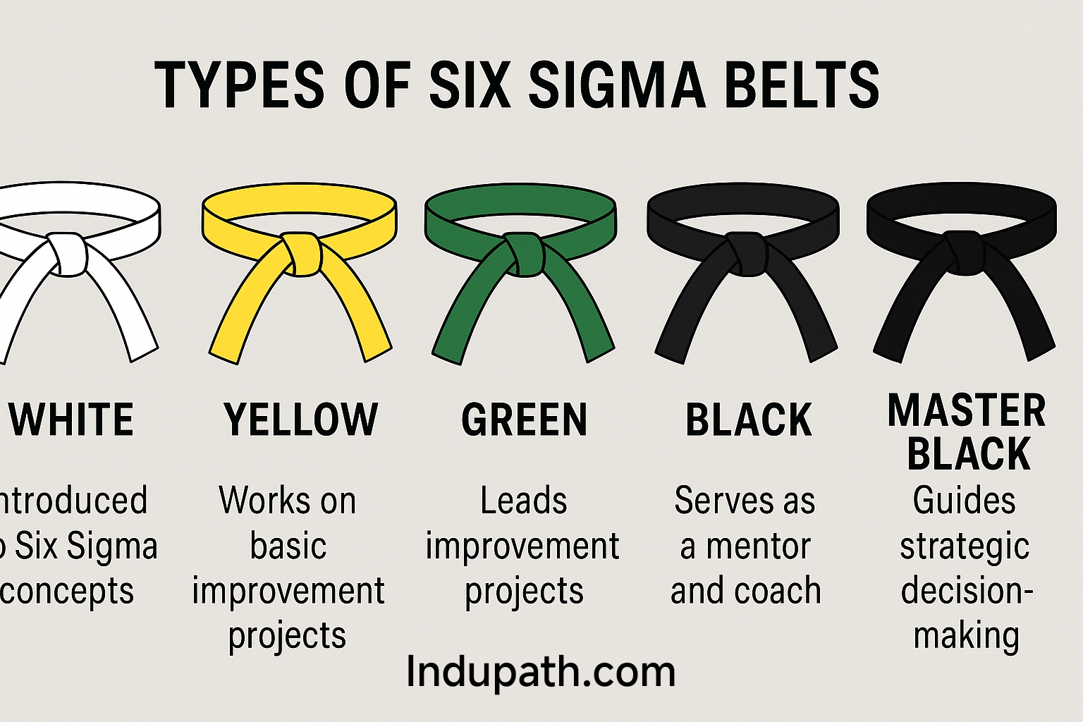 Types of Six Sigma Belts: White, Yellow, Green, Black & Master Black Belt Explained